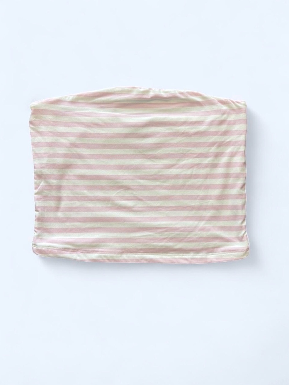 Strapless Pastel Stripe Tube Top in Pink and Cream